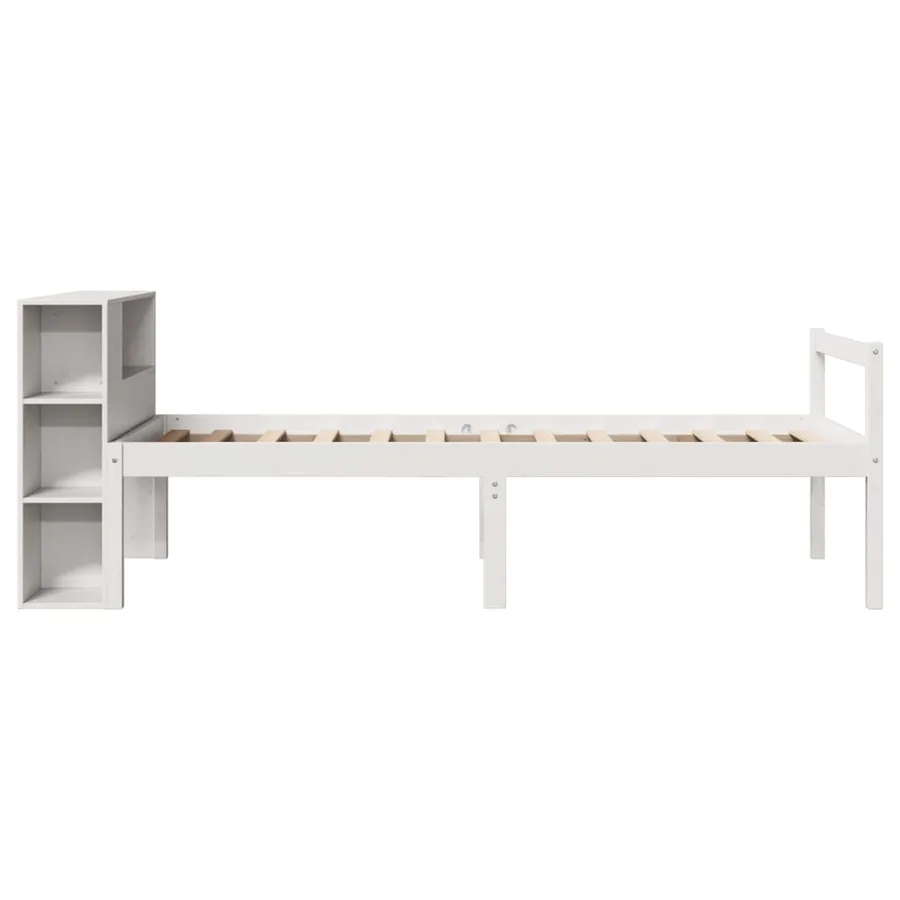 Lit bibliothèque sans matelas blanc 75x190cm bois de pin massif - 5
