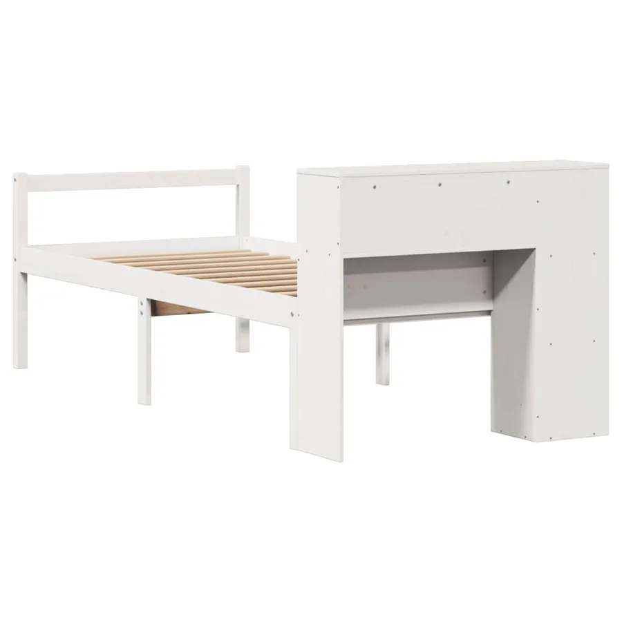 Lit bibliothèque sans matelas blanc 75x190cm bois de pin massif - 6