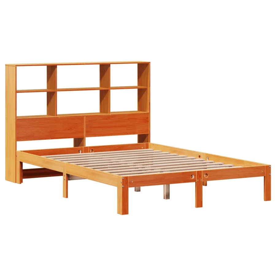 Lit bibliothèque sans matelas cire marron 140x190 cm pin massif - 3