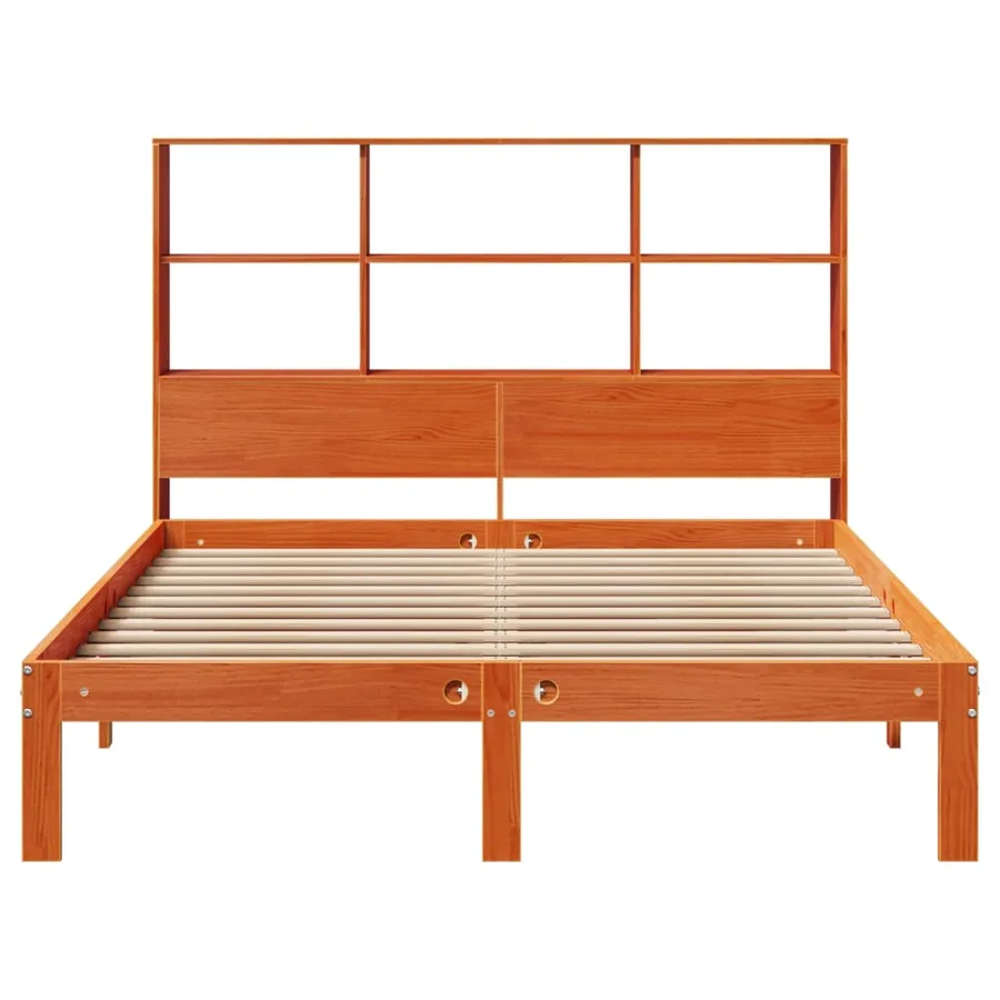 Lit bibliothèque sans matelas cire marron 140x190 cm pin massif - 4