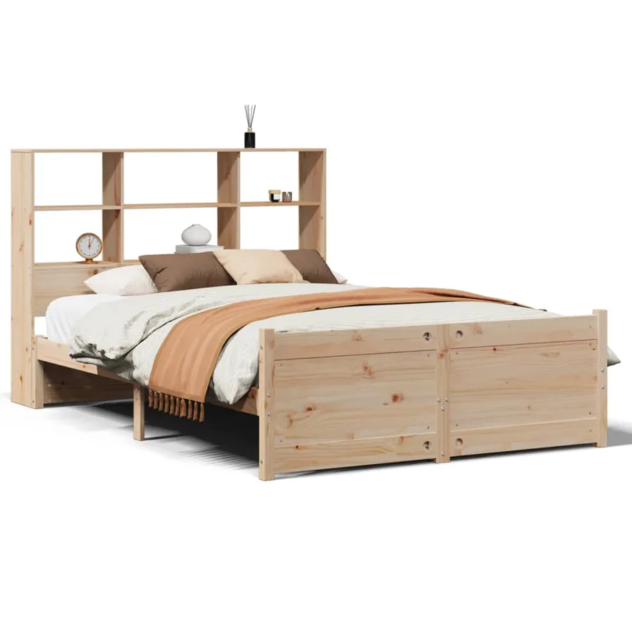 Lit bibliothèque sans matelas 140x200 cm bois massif de pin - 2