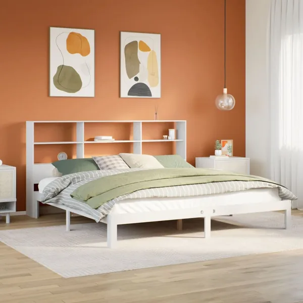 Lit bibliothèque sans matelas blanc 180x200 cm bois pin massif