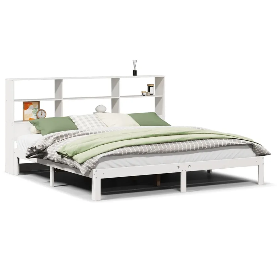 Lit bibliothèque sans matelas blanc 180x200 cm bois pin massif - 2