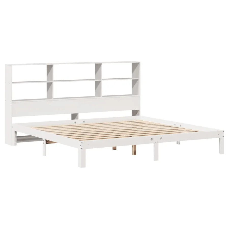 Lit bibliothèque sans matelas blanc 180x200 cm bois pin massif - 3