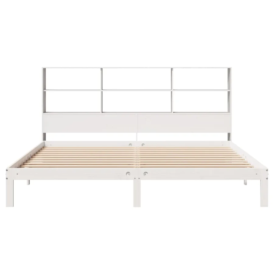 Lit bibliothèque sans matelas blanc 180x200 cm bois pin massif - 4