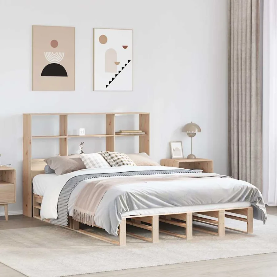 Lit bibliothèque sans matelas 140x190 cm bois massif