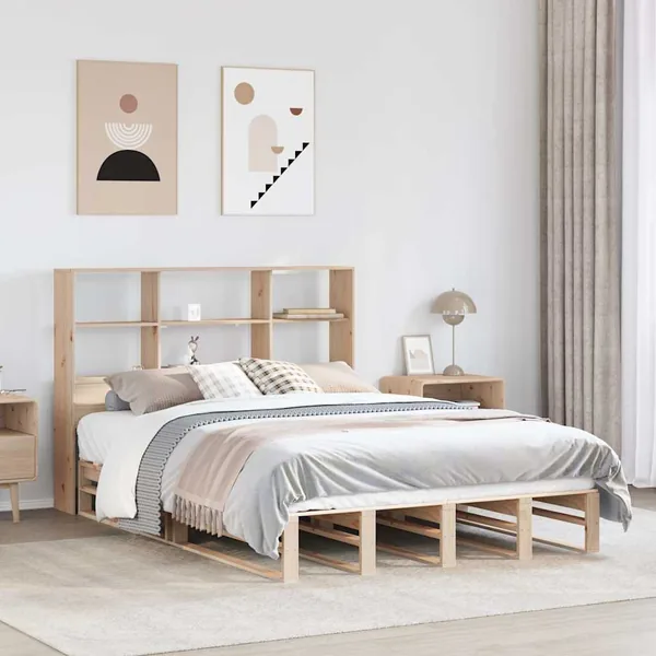 Lit bibliothèque sans matelas 140x190 cm bois massif