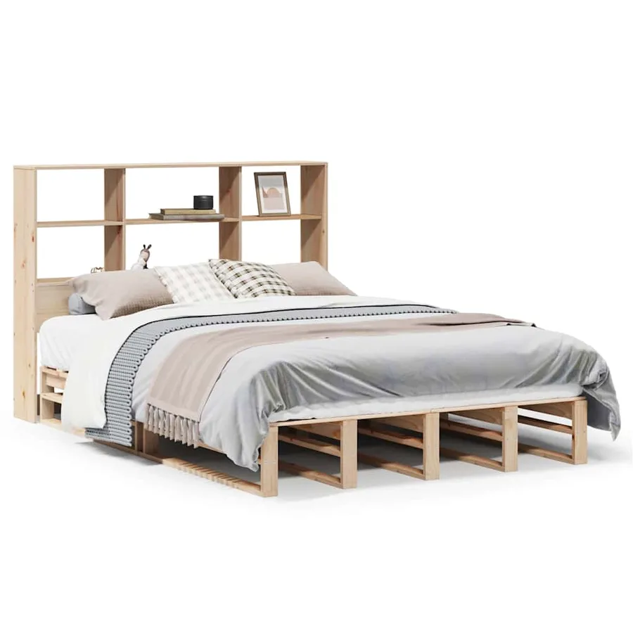 Lit bibliothèque sans matelas 140x190 cm bois massif - 2