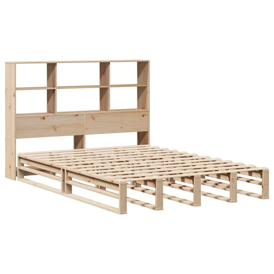 Lit bibliothèque sans matelas 140x190 cm bois massif - 3