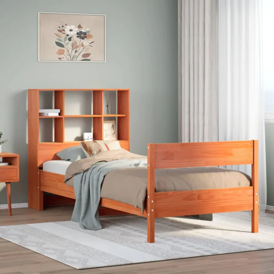 Lit bibliothèque sans matelas cire marron 100x200 cm pin massif