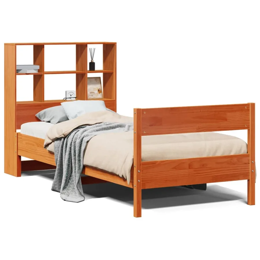 Lit bibliothèque sans matelas cire marron 100x200 cm pin massif - 2