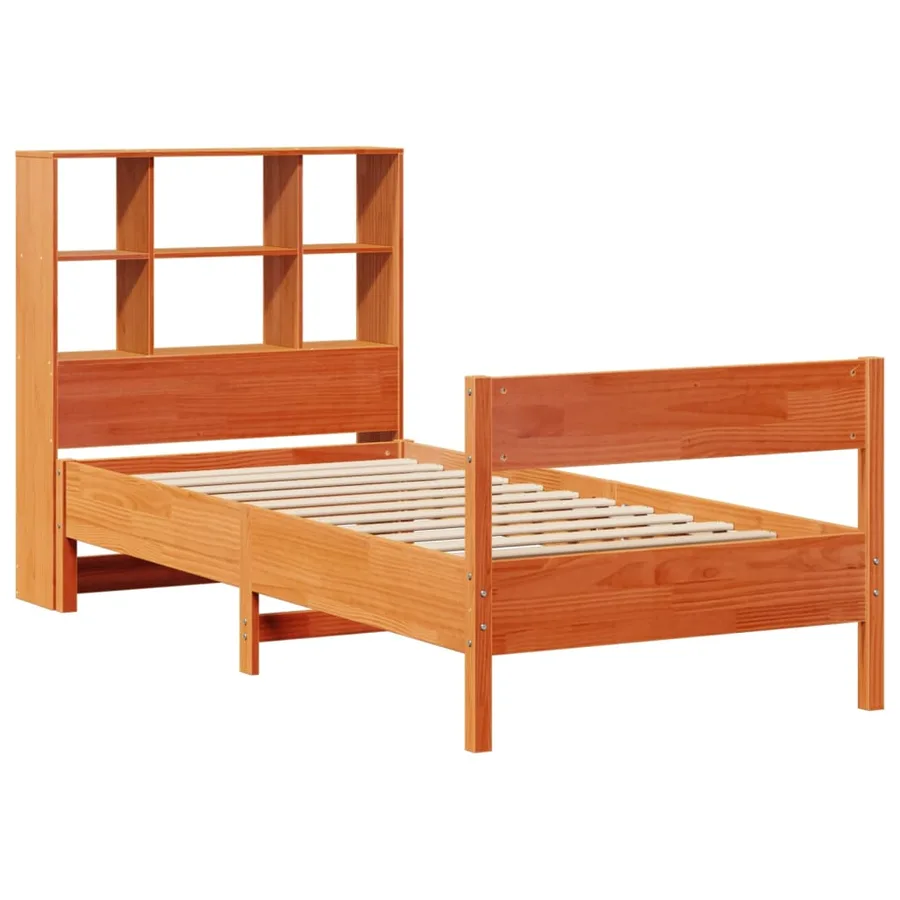 Lit bibliothèque sans matelas cire marron 100x200 cm pin massif - 3