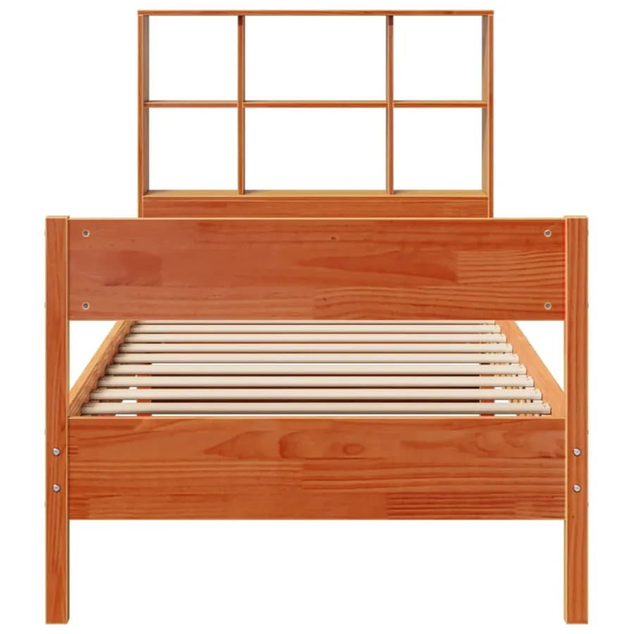 Lit bibliothèque sans matelas cire marron 100x200 cm pin massif - 4