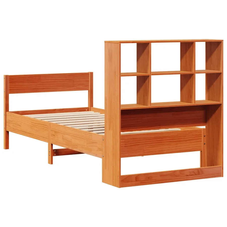 Lit bibliothèque sans matelas cire marron 100x200 cm pin massif - 6