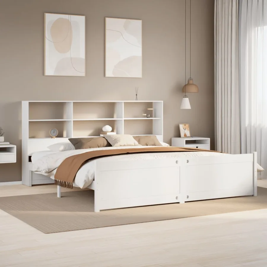 Lit bibliothèque sans matelas blanc 180x200 cm bois pin massif