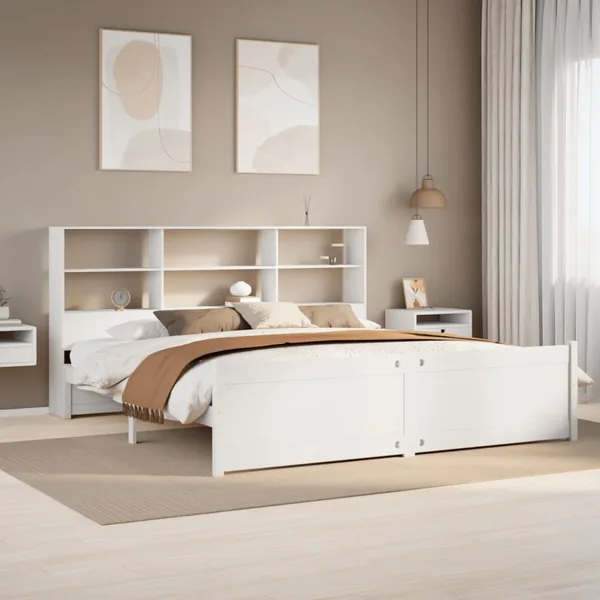 Lit bibliothèque sans matelas blanc 180x200 cm bois pin massif