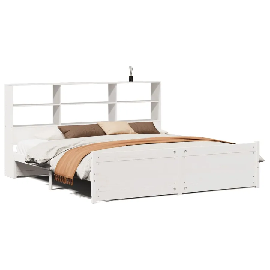 Lit bibliothèque sans matelas blanc 180x200 cm bois pin massif - 2