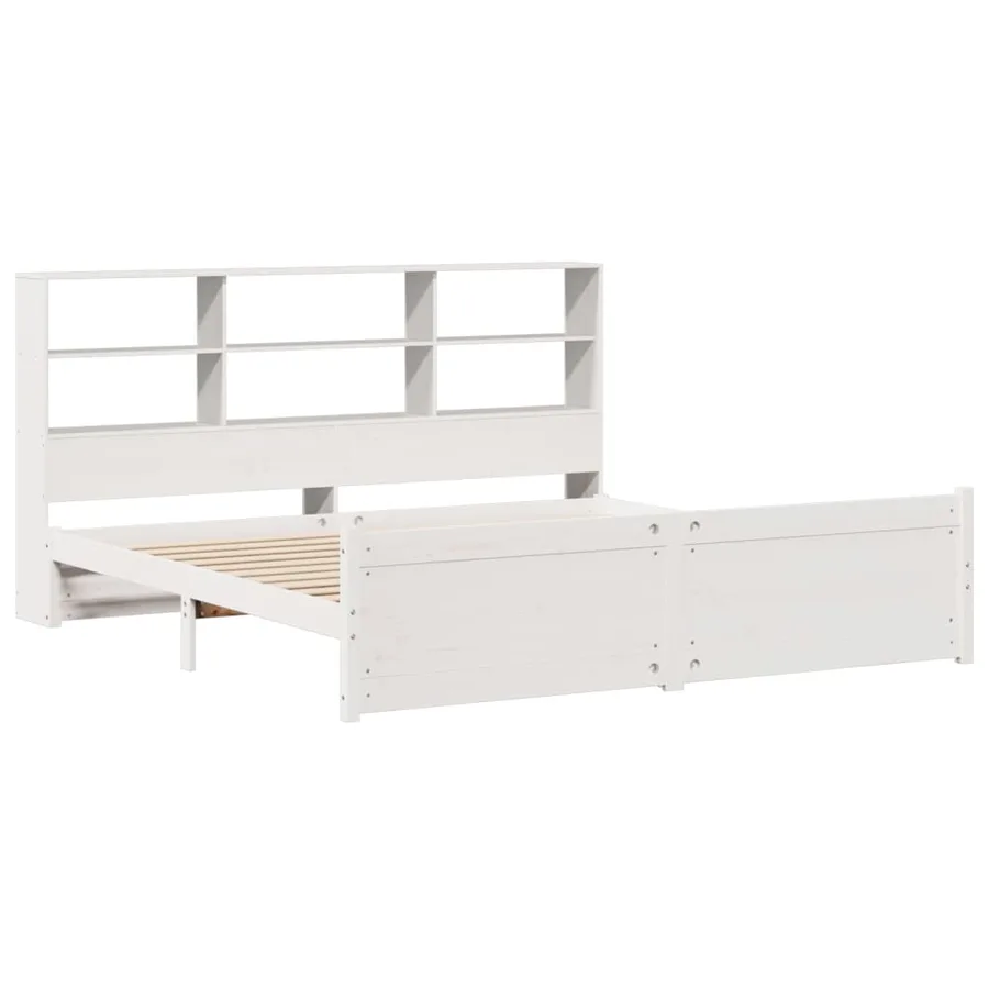 Lit bibliothèque sans matelas blanc 180x200 cm bois pin massif - 3