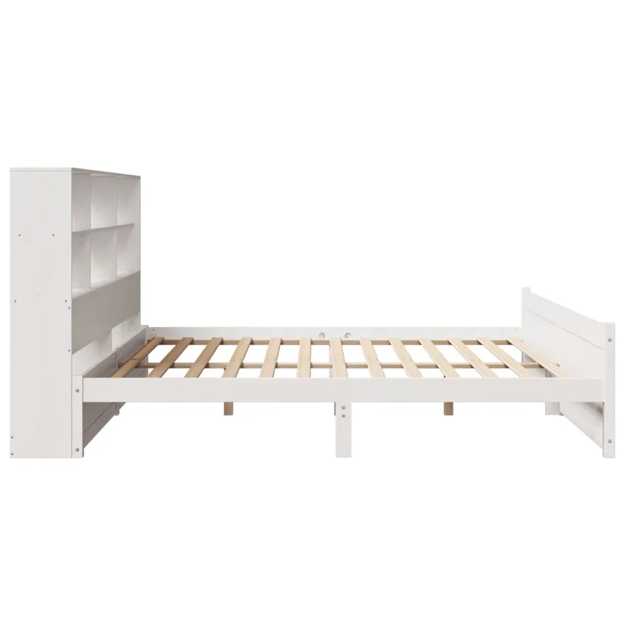 Lit bibliothèque sans matelas blanc 180x200 cm bois pin massif - 5