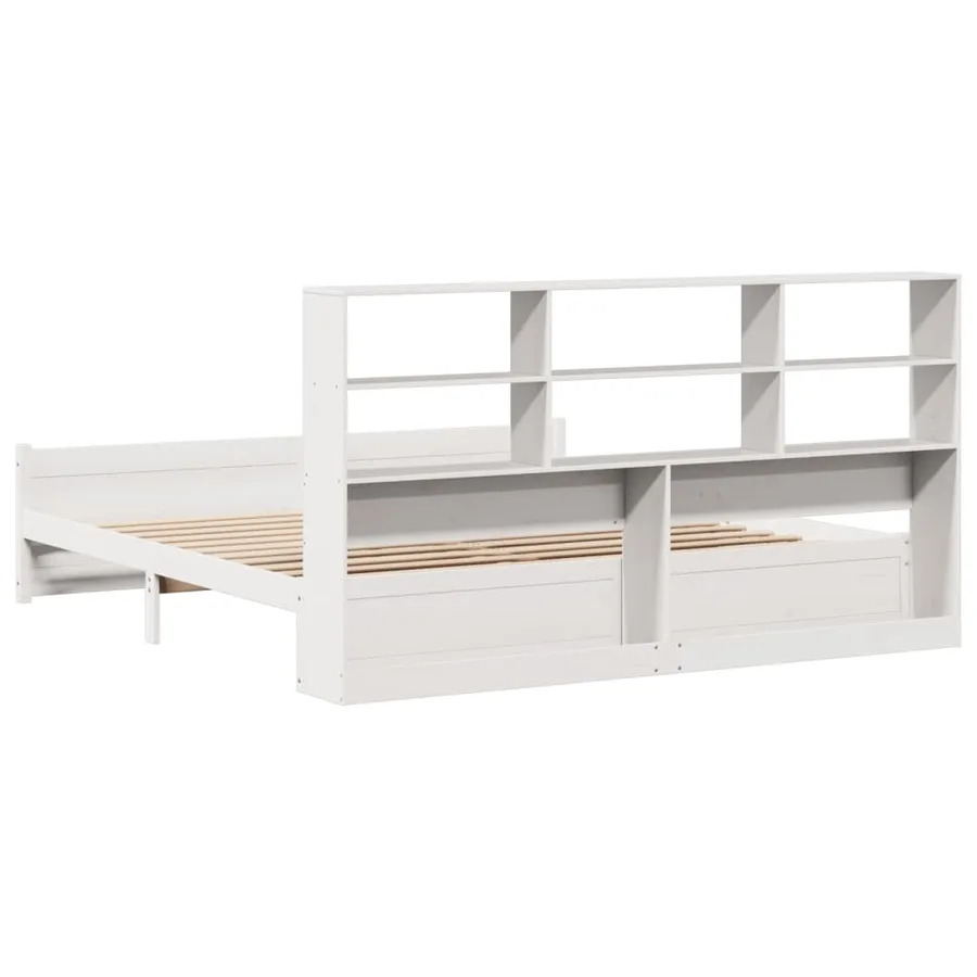 Lit bibliothèque sans matelas blanc 180x200 cm bois pin massif - 6