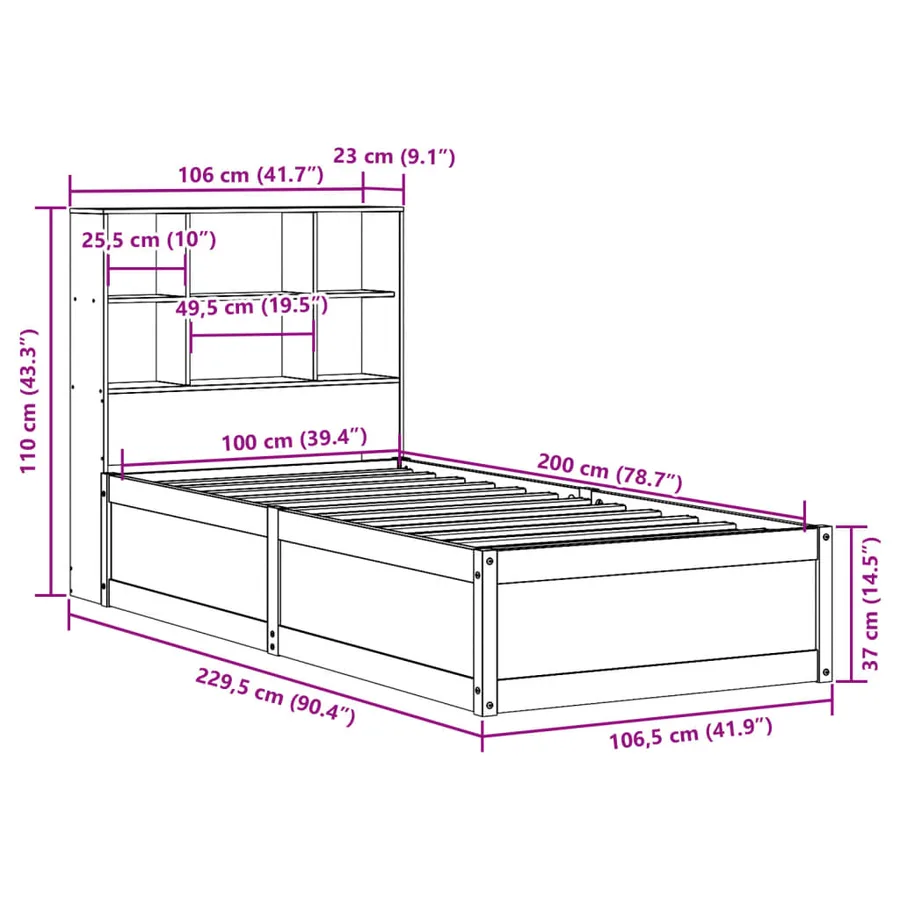 Cadre de lit sans matelas cire marron 100x200cm bois pin massif - 12