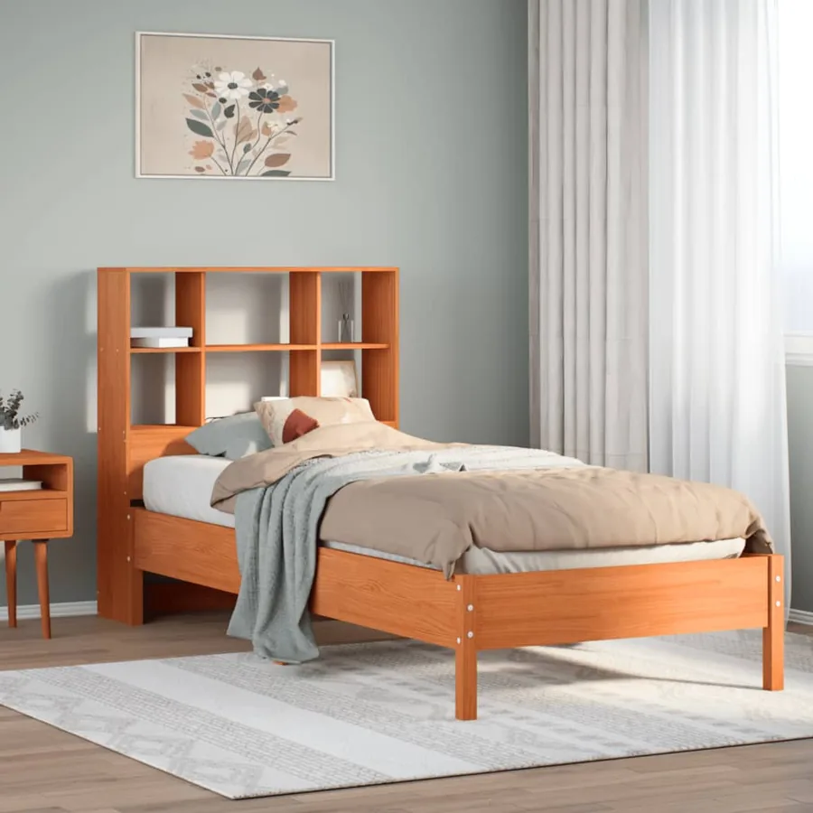 Lit bibliothèque sans matelas cire marron 100x200 cm pin massif