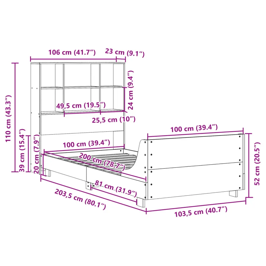 Cadre de lit sans matelas cire marron 100x200cm bois pin massif - 12