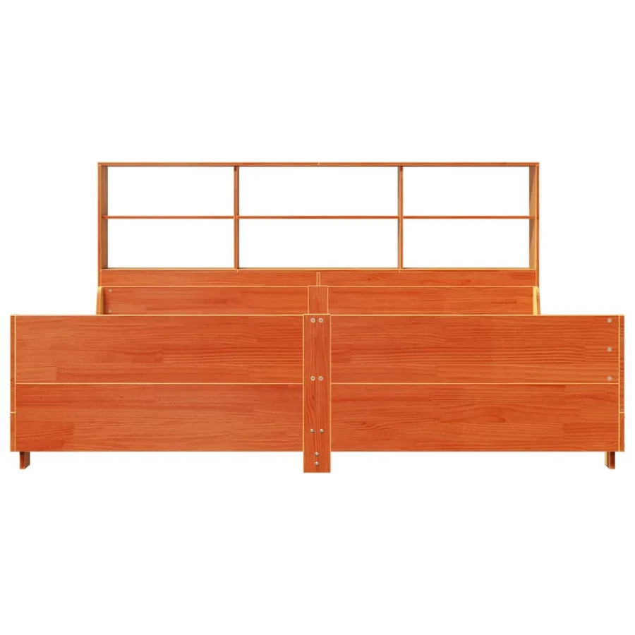 Lit bibliothèque sans matelas cire marron 180x200cm bois massif - 4