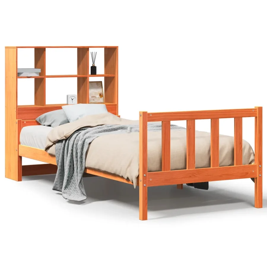 Lit bibliothèque sans matelas cire marron 75x190 cm bois massif - 2