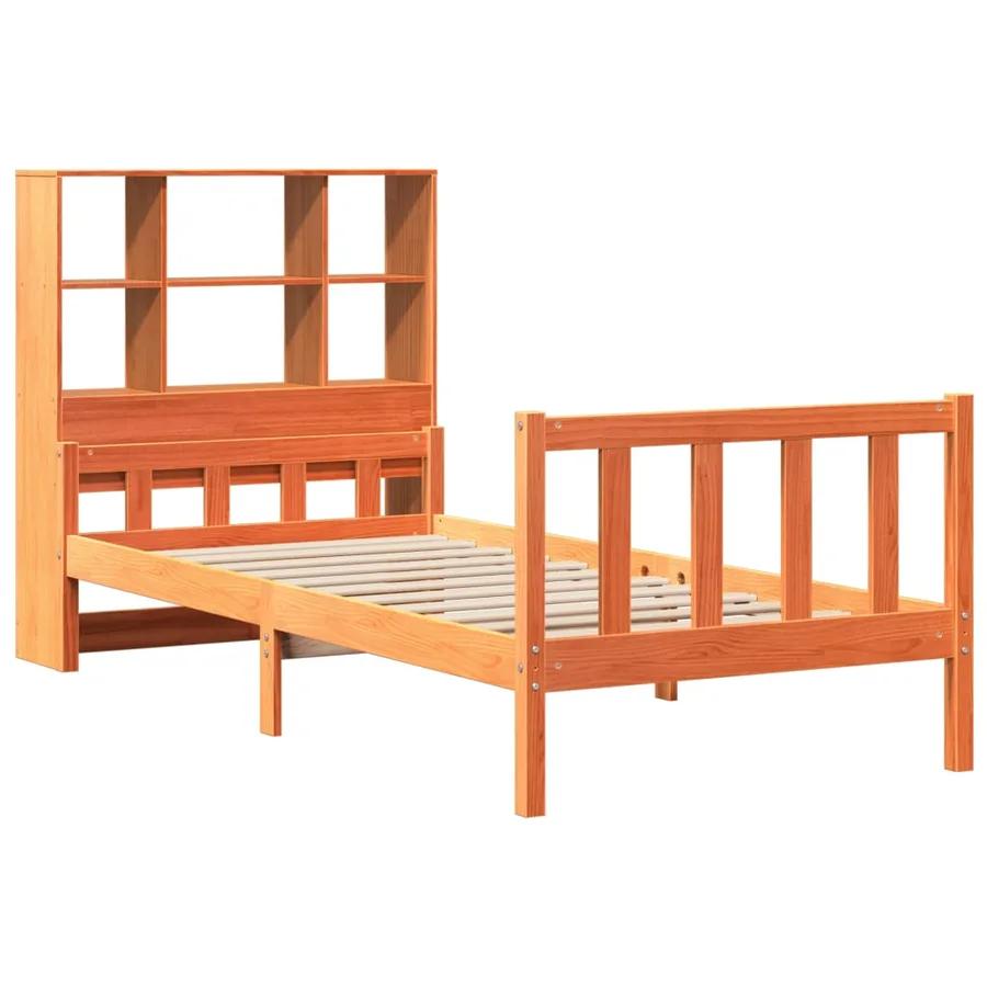 Lit bibliothèque sans matelas cire marron 75x190 cm bois massif - 3