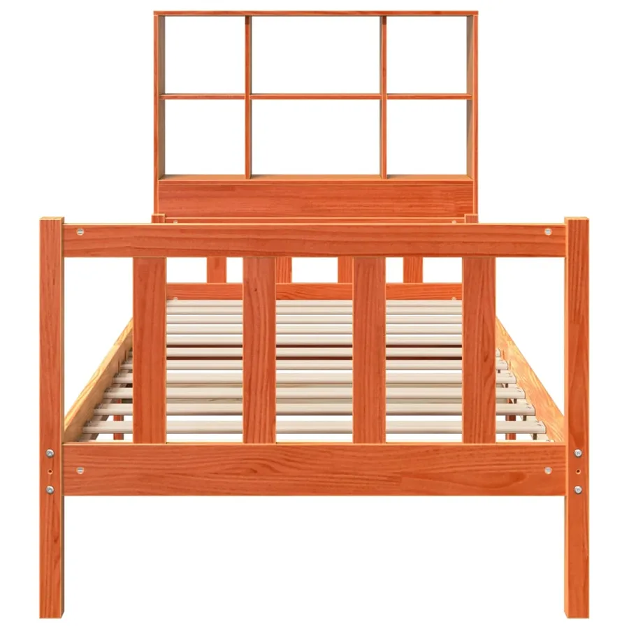 Lit bibliothèque sans matelas cire marron 75x190 cm bois massif - 4