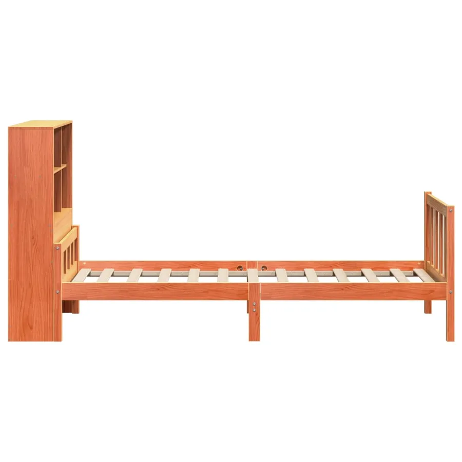 Lit bibliothèque sans matelas cire marron 75x190 cm bois massif - 5