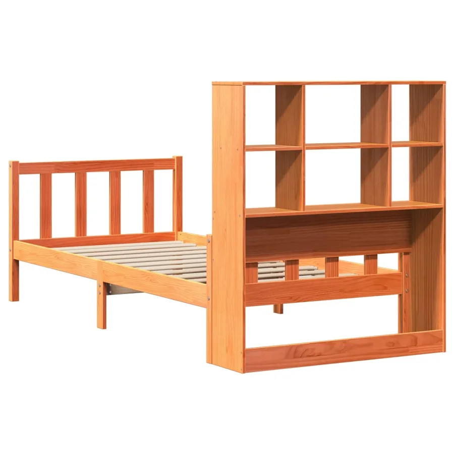 Lit bibliothèque sans matelas cire marron 75x190 cm bois massif - 6