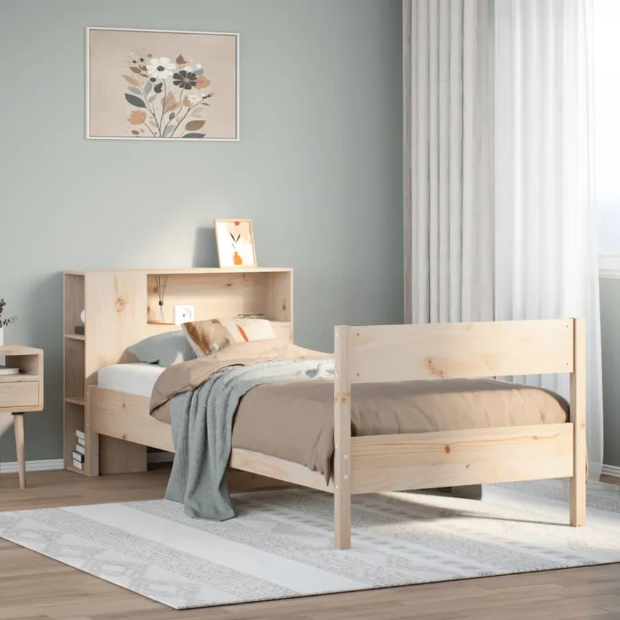 Lit bibliothèque sans matelas 90x190 cm bois de pin massif