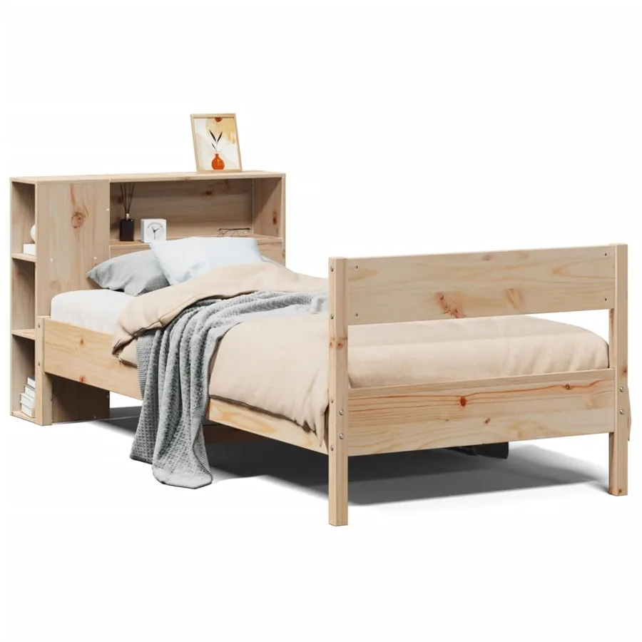 Lit bibliothèque sans matelas 90x190 cm bois de pin massif - 2