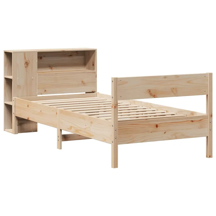 Lit bibliothèque sans matelas 90x190 cm bois de pin massif - 3