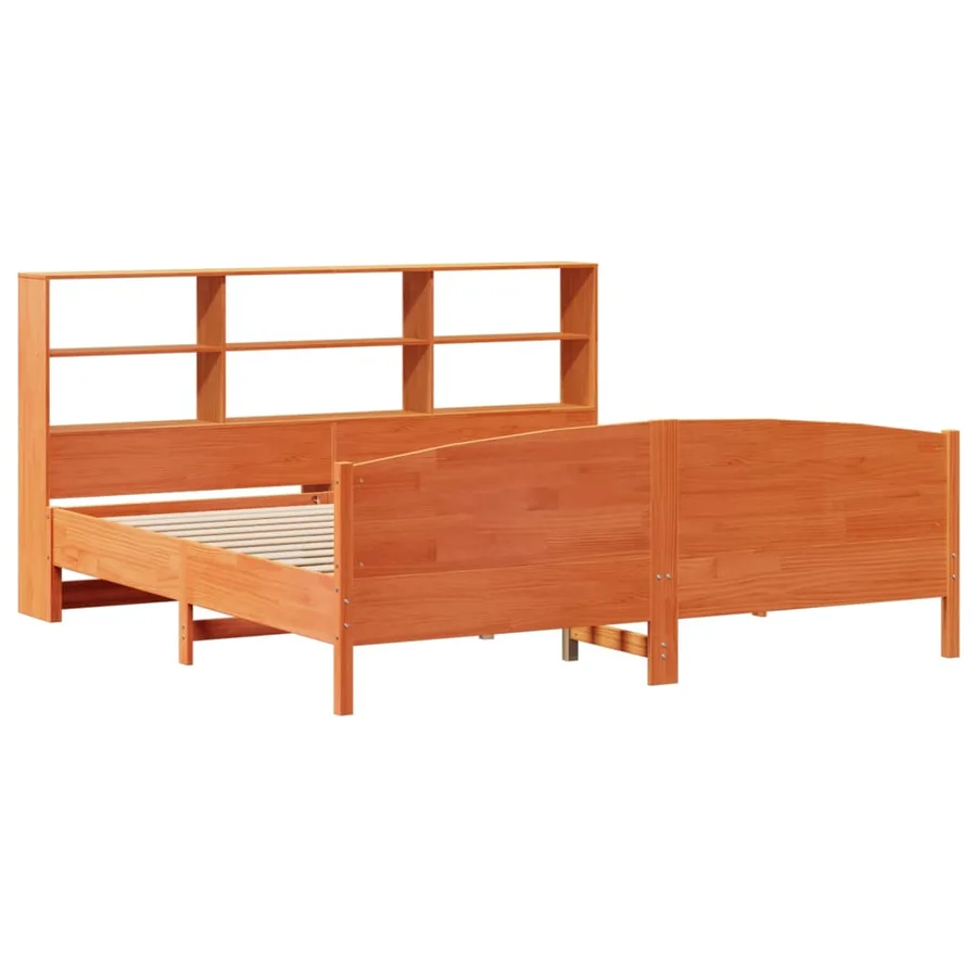 Lit bibliothèque sans matelas cire marron 200x200 cm pin massif - 3