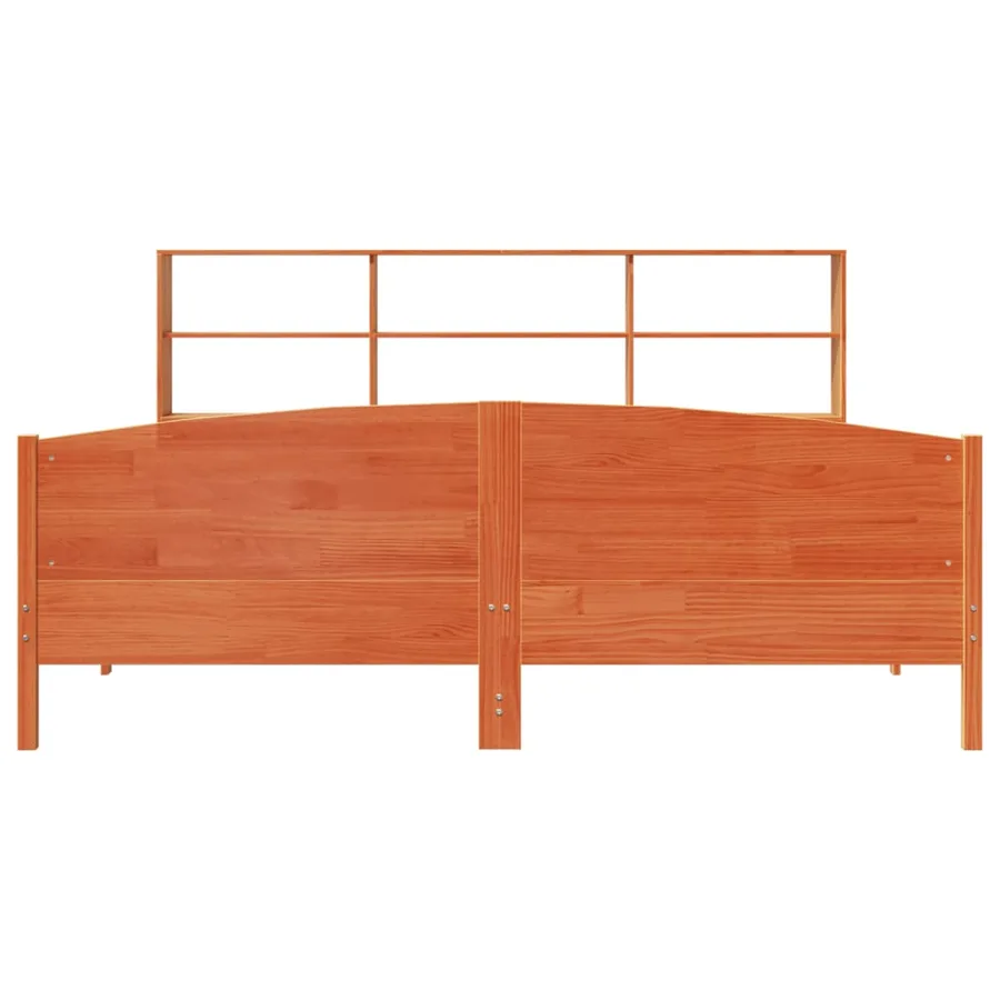 Lit bibliothèque sans matelas cire marron 200x200 cm pin massif - 4