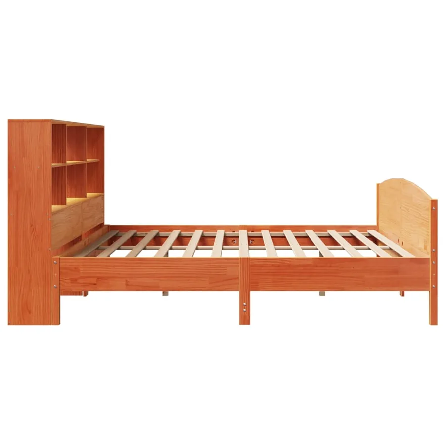 Lit bibliothèque sans matelas cire marron 200x200 cm pin massif - 5