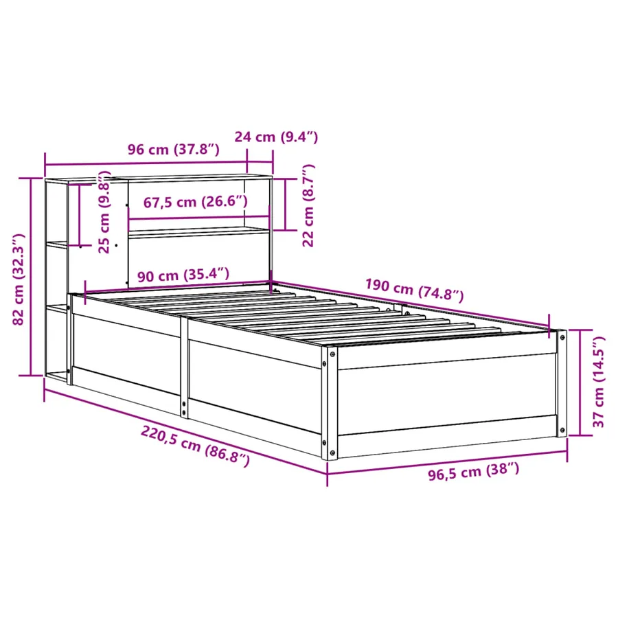 Cadre de lit sans matelas 90x190 cm bois de pin massif - 12