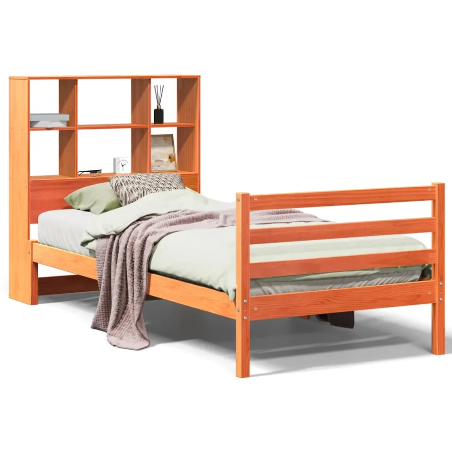 Lit bibliothèque sans matelas cire marron 75x190 cm bois massif - 2