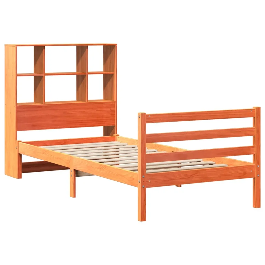 Lit bibliothèque sans matelas cire marron 75x190 cm bois massif - 3