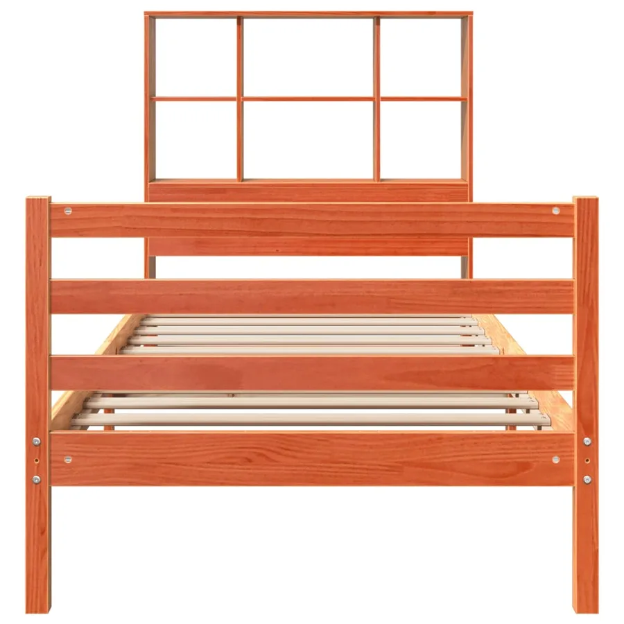Lit bibliothèque sans matelas cire marron 75x190 cm bois massif - 4