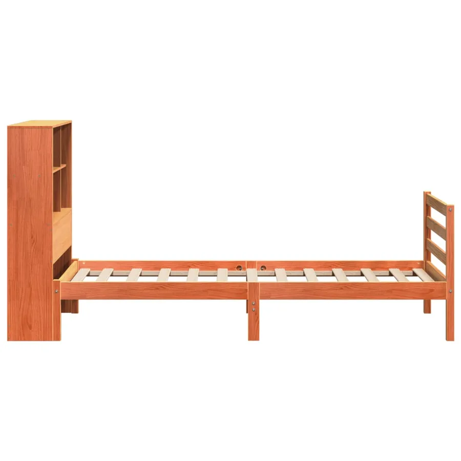 Lit bibliothèque sans matelas cire marron 75x190 cm bois massif - 5