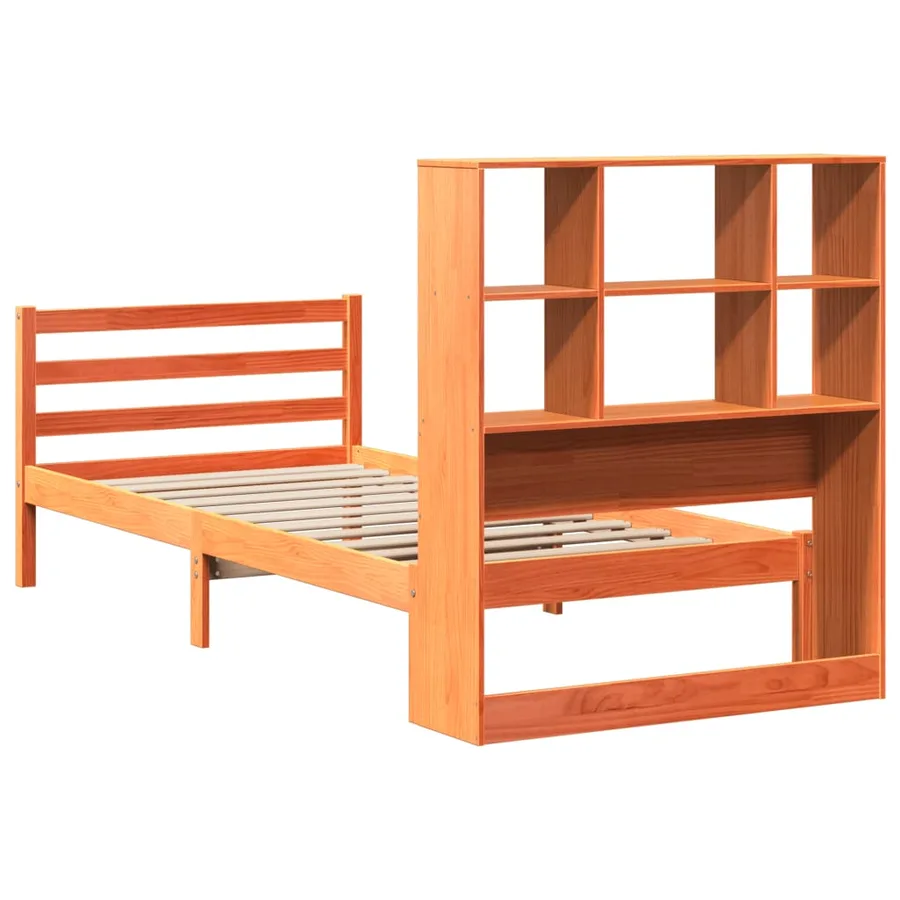Lit bibliothèque sans matelas cire marron 75x190 cm bois massif - 6