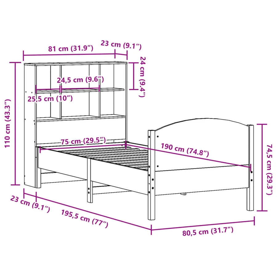 Lit bibliothèque sans matelas cire marron 75x190 cm pin massif - 12