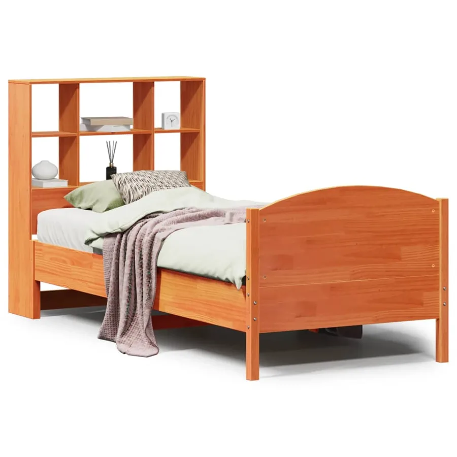 Lit bibliothèque sans matelas cire marron 75x190 cm pin massif - 2