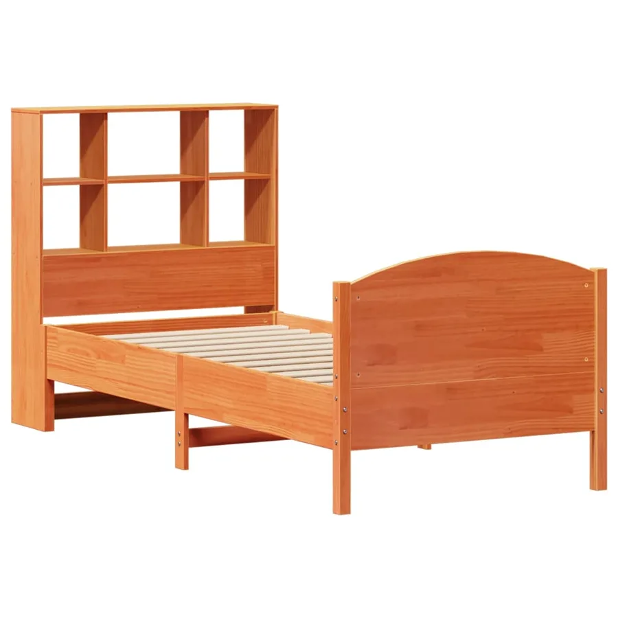 Lit bibliothèque sans matelas cire marron 75x190 cm pin massif - 3
