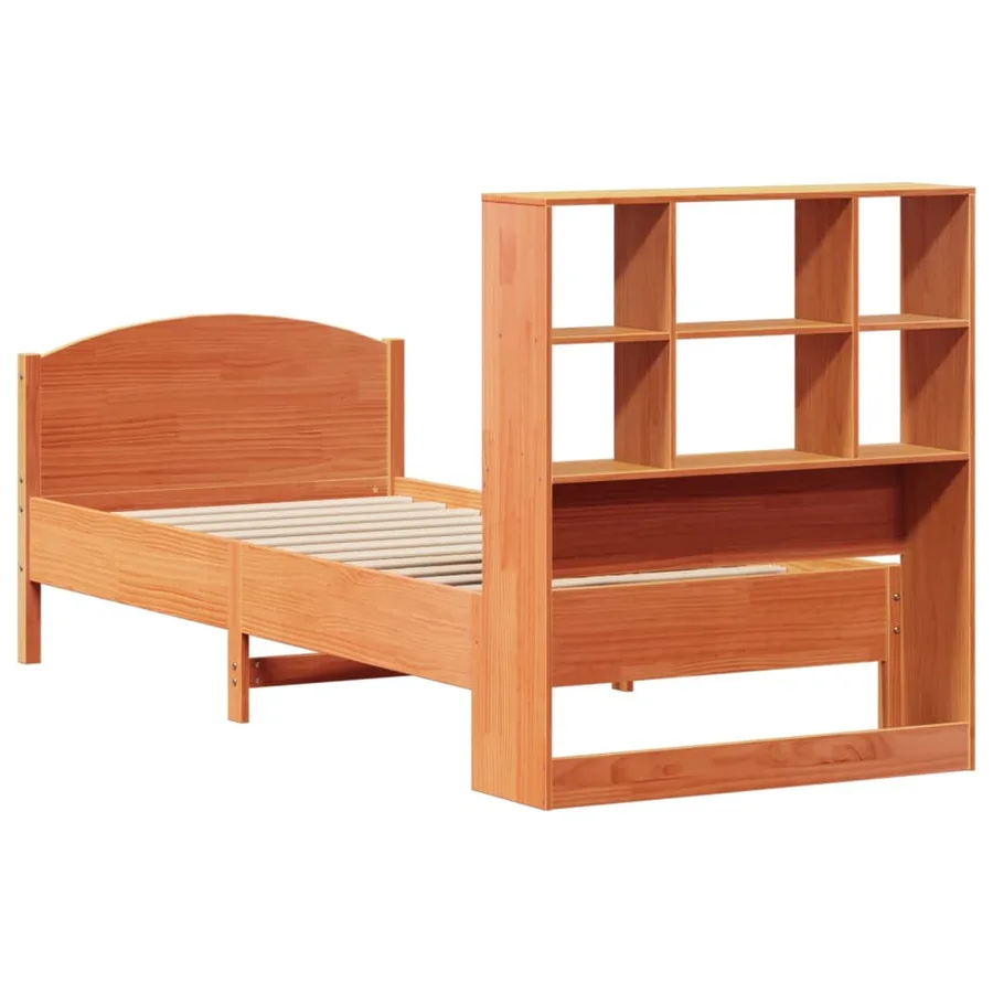 Lit bibliothèque sans matelas cire marron 75x190 cm pin massif - 6