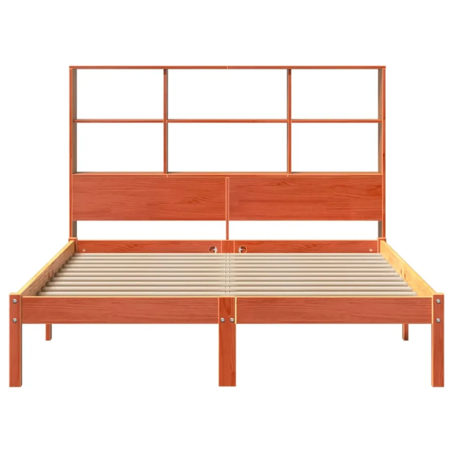 Lit bibliothèque sans matelas cire marron 150x200 cm pin massif - 4